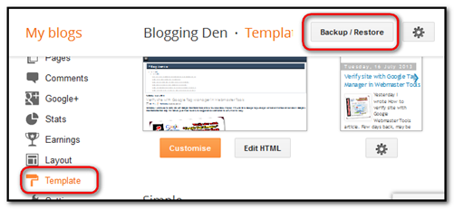 First Backup your blogger template code