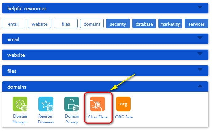 cloudflare icon in bluehost