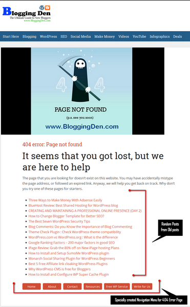 Blogging den 404 problem page