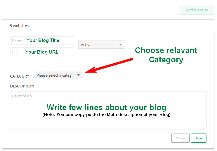 add your blog details