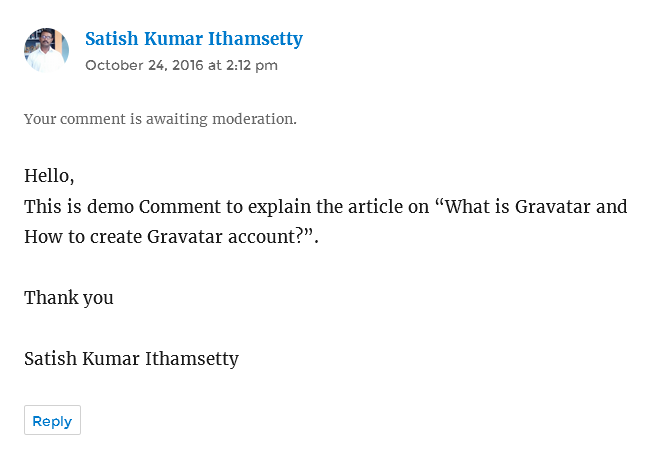comment demo with gravatar email id preview