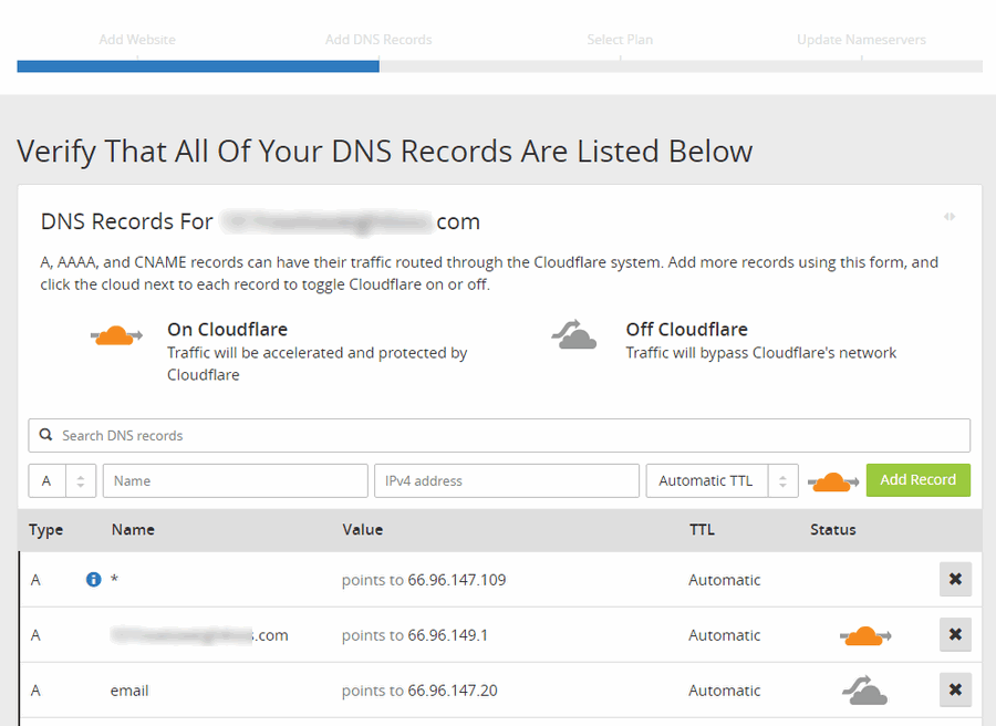 DNS records in cloudflare