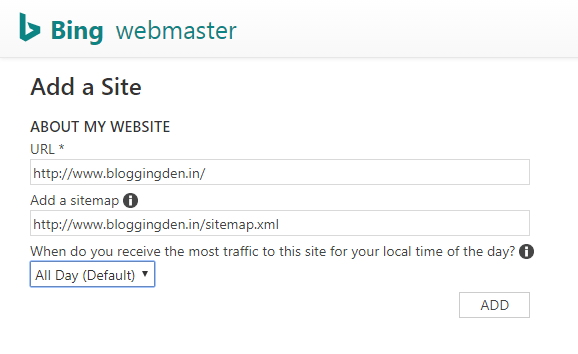 Add a site in Bing Webmaster