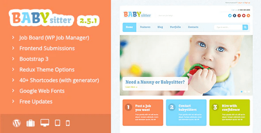 Babysitter Job Board WordPress Theme