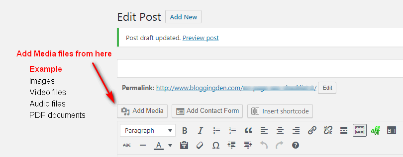 Add multimedia files like images, videos and PDF files
