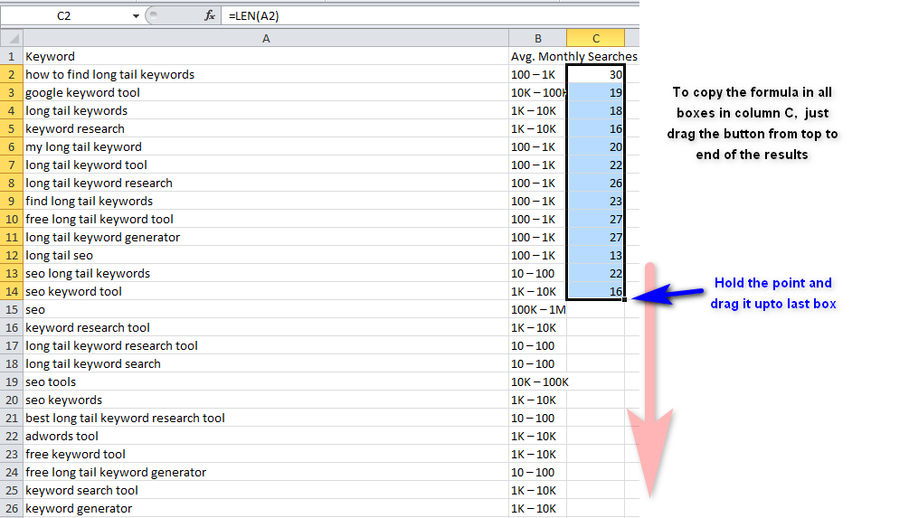 copy and paste in all boxes of column c Drag it