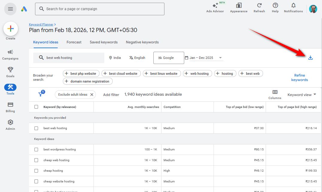 download all keywords