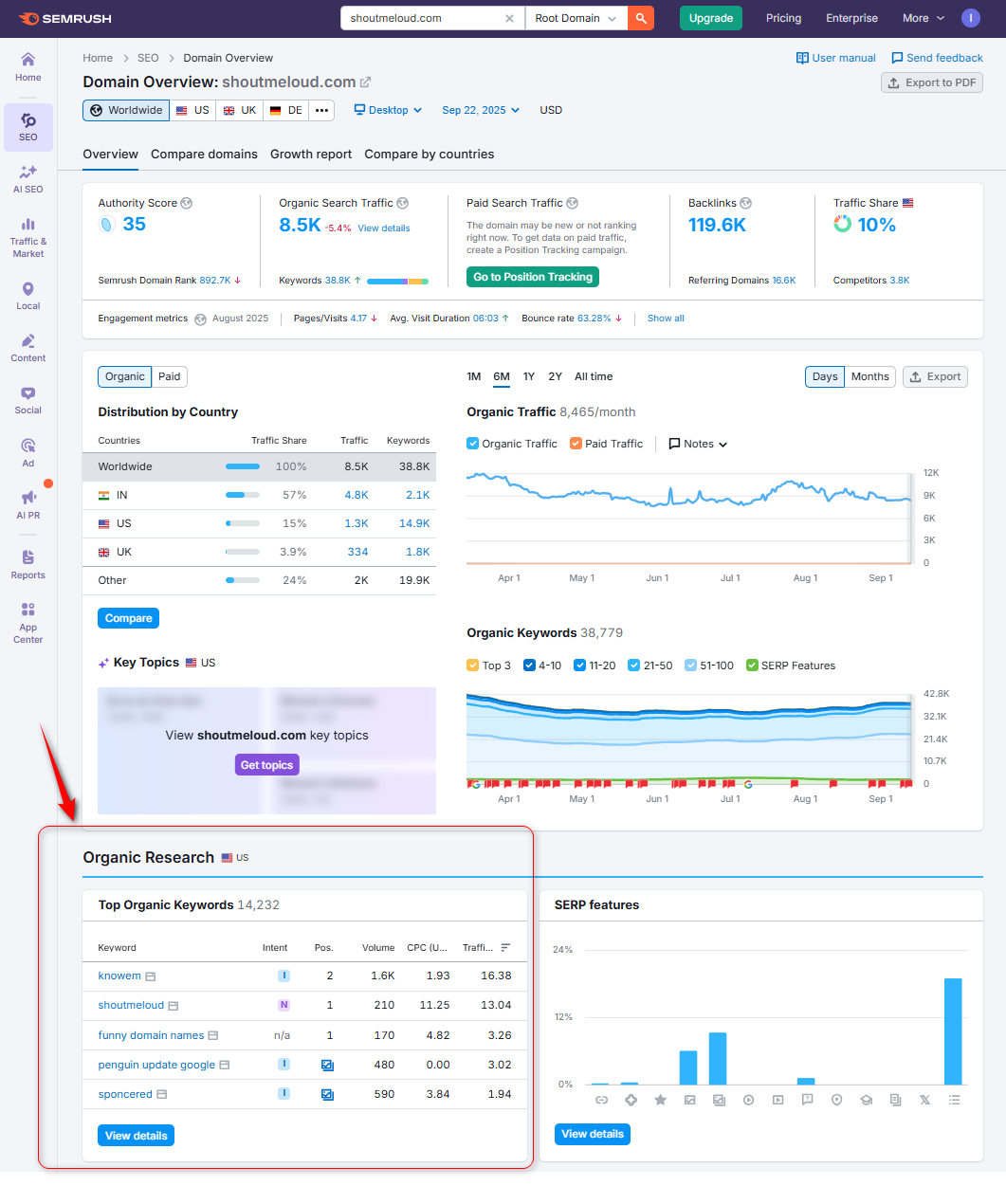 semrush - domain overview