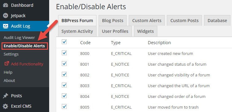Enable and Disable Alerts