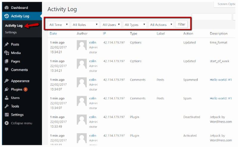 activity logs list
