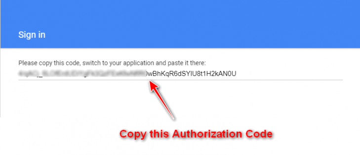 copy the authorization code