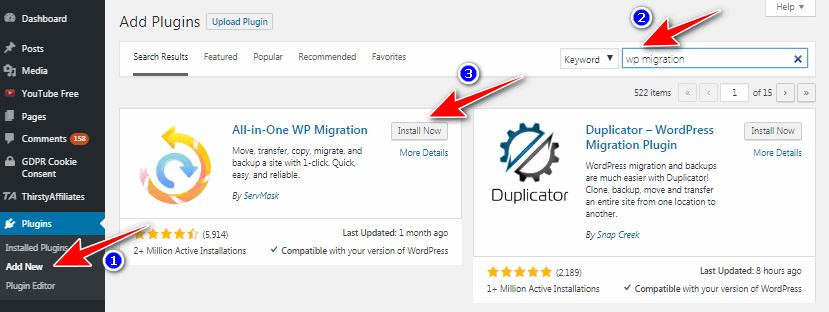 install All-in-one WP Migration plugin