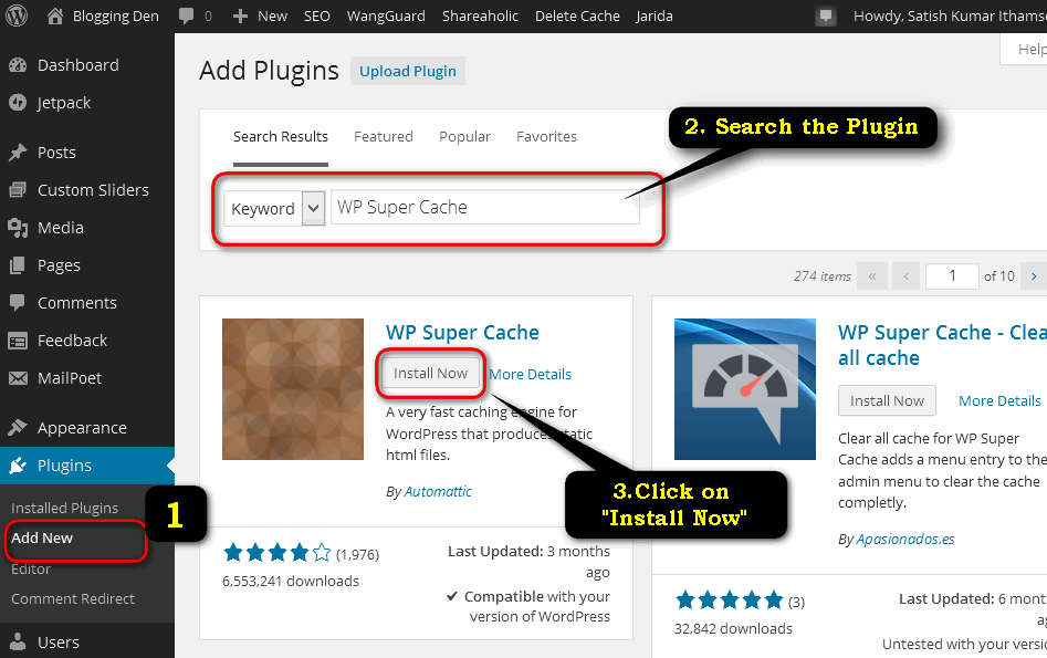 Search the Plugin in WP Dashboard