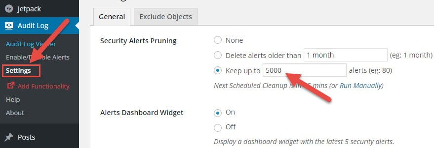 limiting the number of records in WP Security Audit Log plugin
