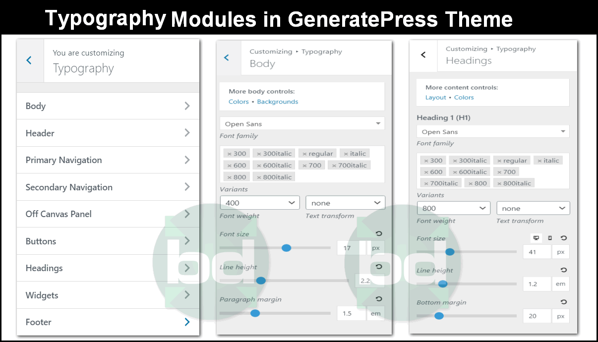 Typography modules in GeneratePress theme