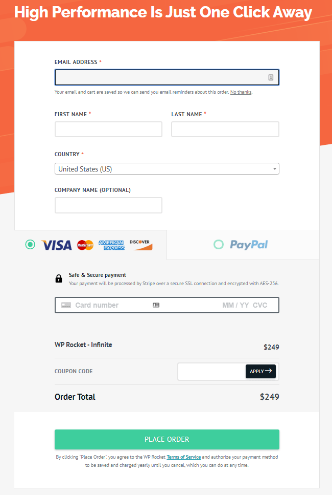 To update checkout process, complete the payment information