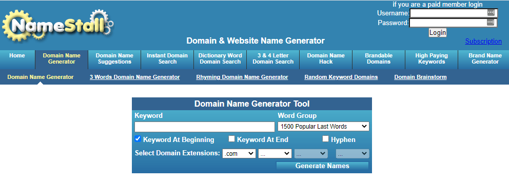 Domain Name Generator & Web 2 Website Name Creator