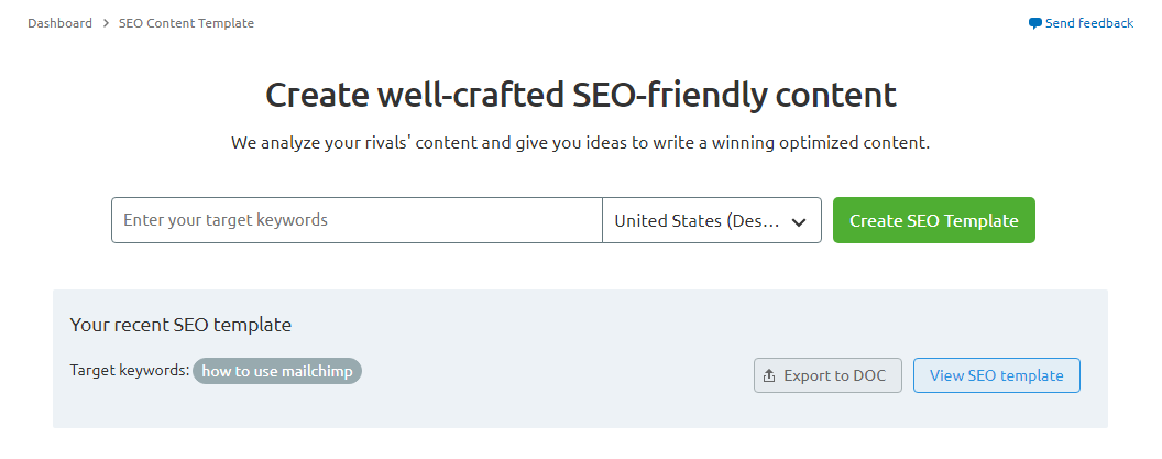 seo content template from SEMRUSH