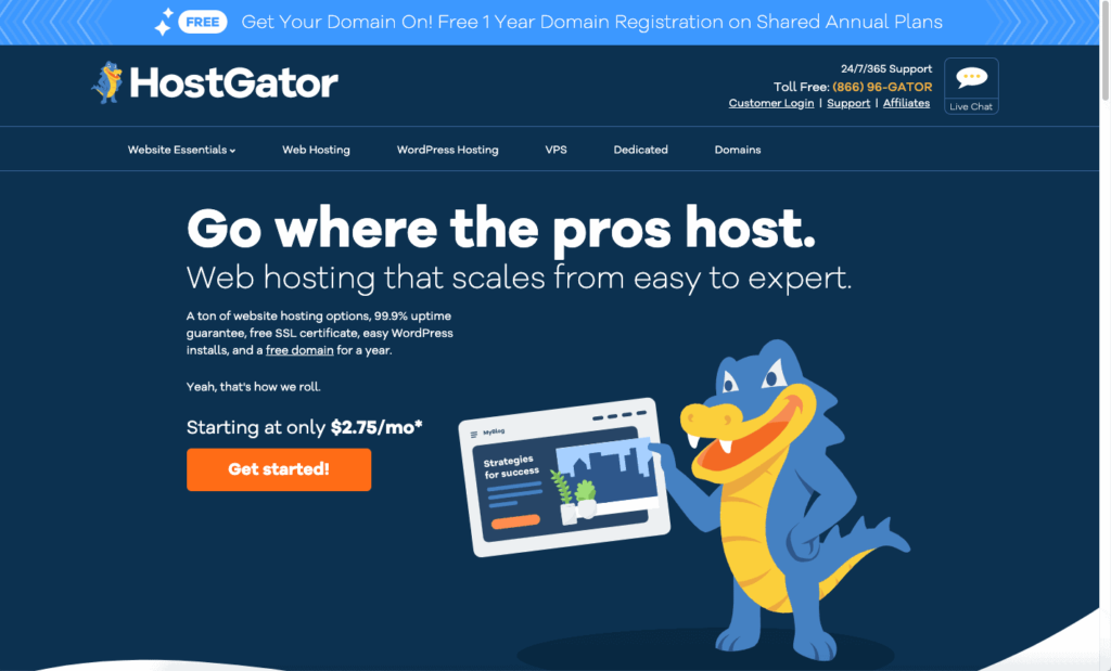 hostgator homepage with plans