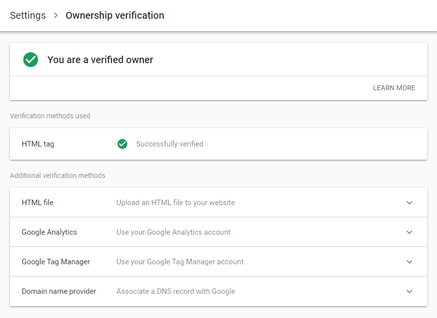 domain ownership verification successful