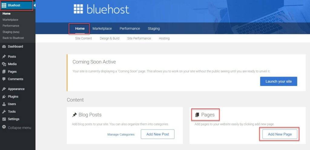 Bluehost Pages