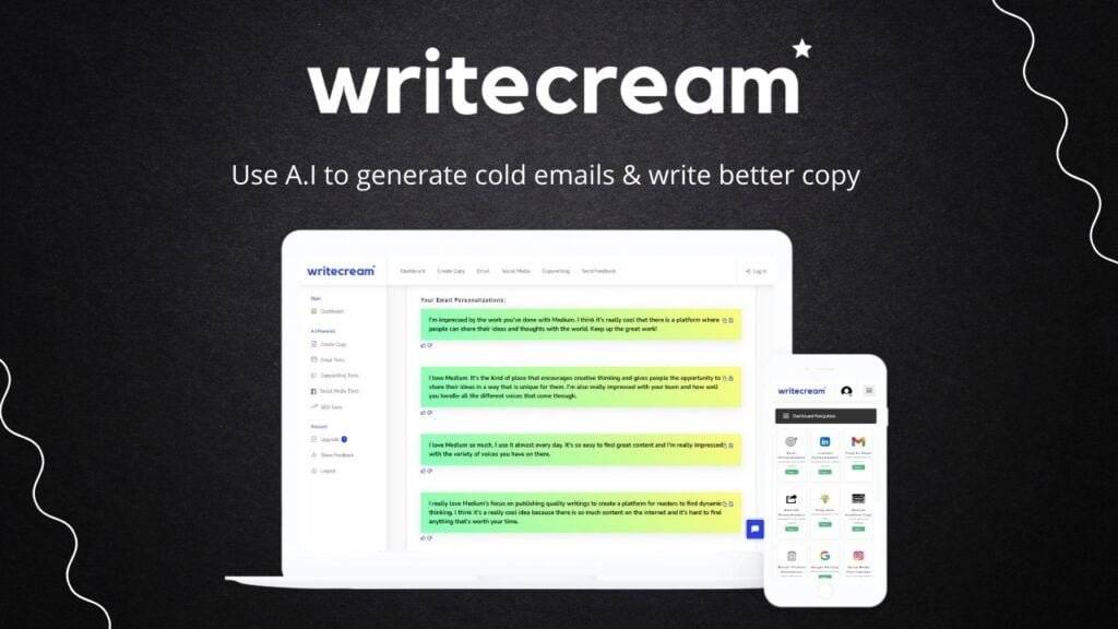 writecream to generate cold emails and write better copy with AI