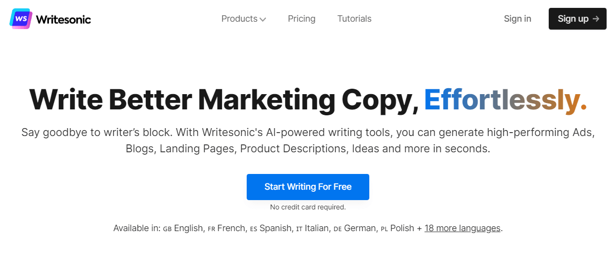 writesonic ai copywriting tool and make your copy in a second