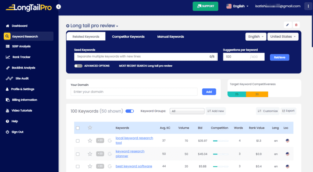 long tail pro - keyword research tool