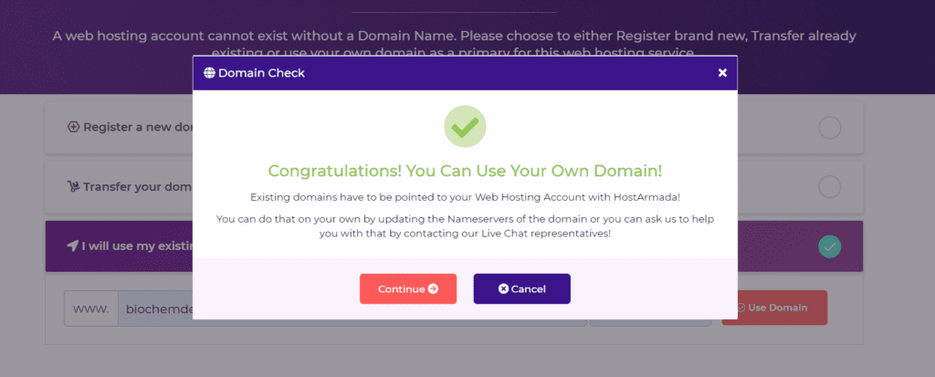 CONGRATULATIONS TO use existing domain