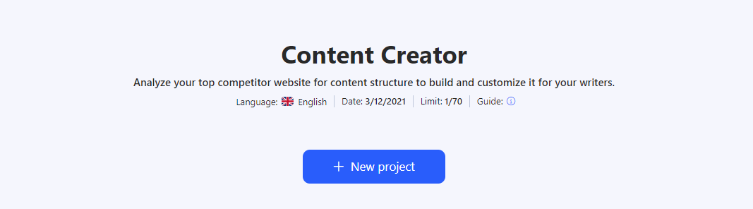 New project in Content Creator