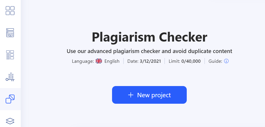 Start new project plagiarism checker