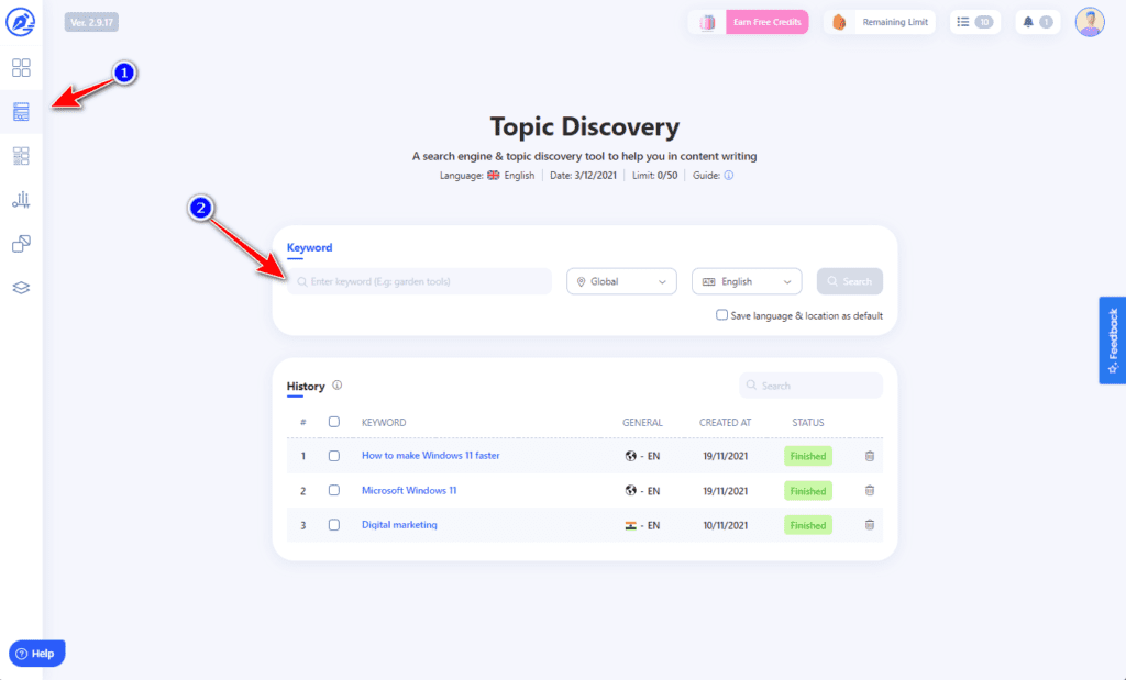 topic discovery interface