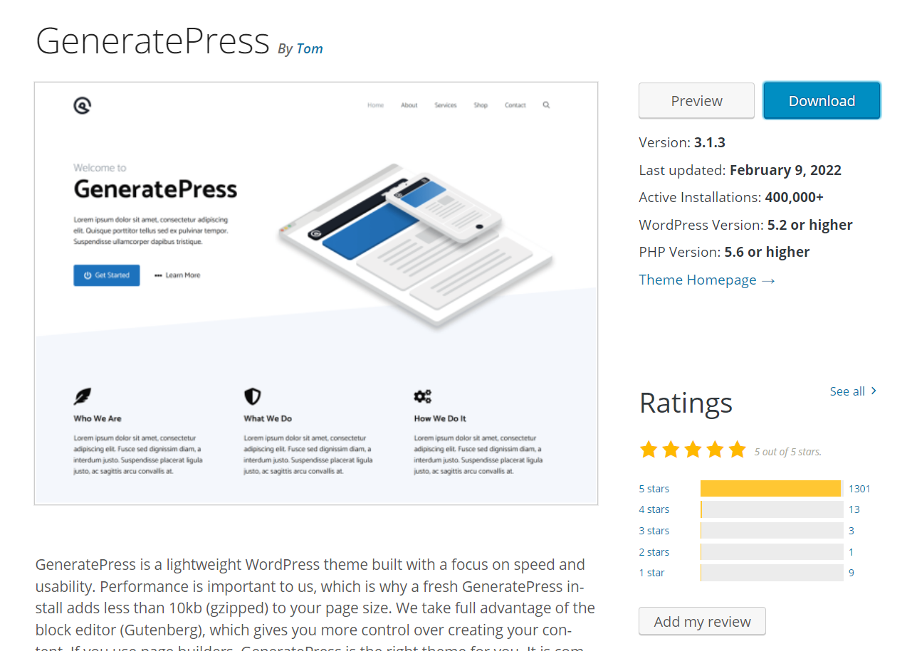 Generatepress free download from wordpress theme official