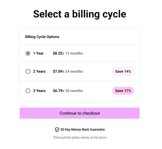 select a billing information of Elementor pro plugin