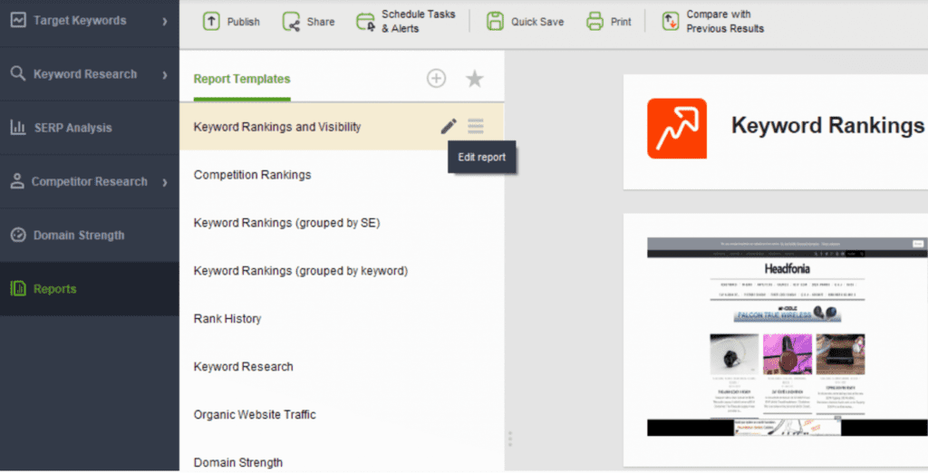 Rank tracker reports