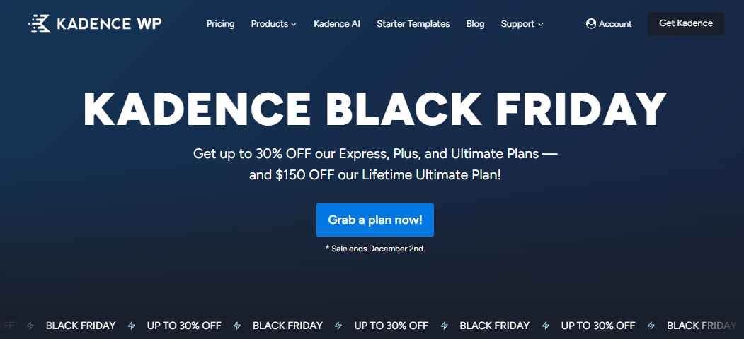 Kadence WP black friday page