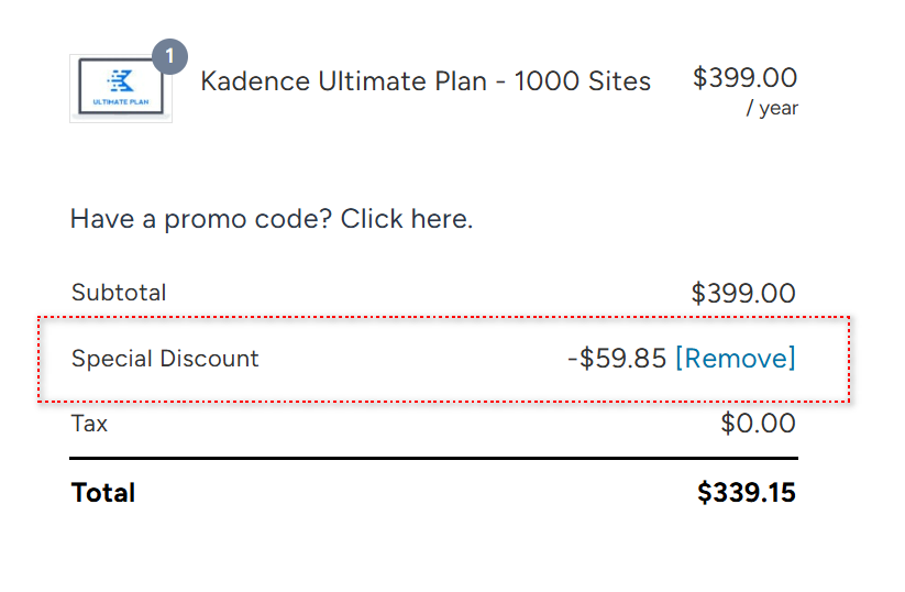 kadence ultimate plan after discount code November 2025