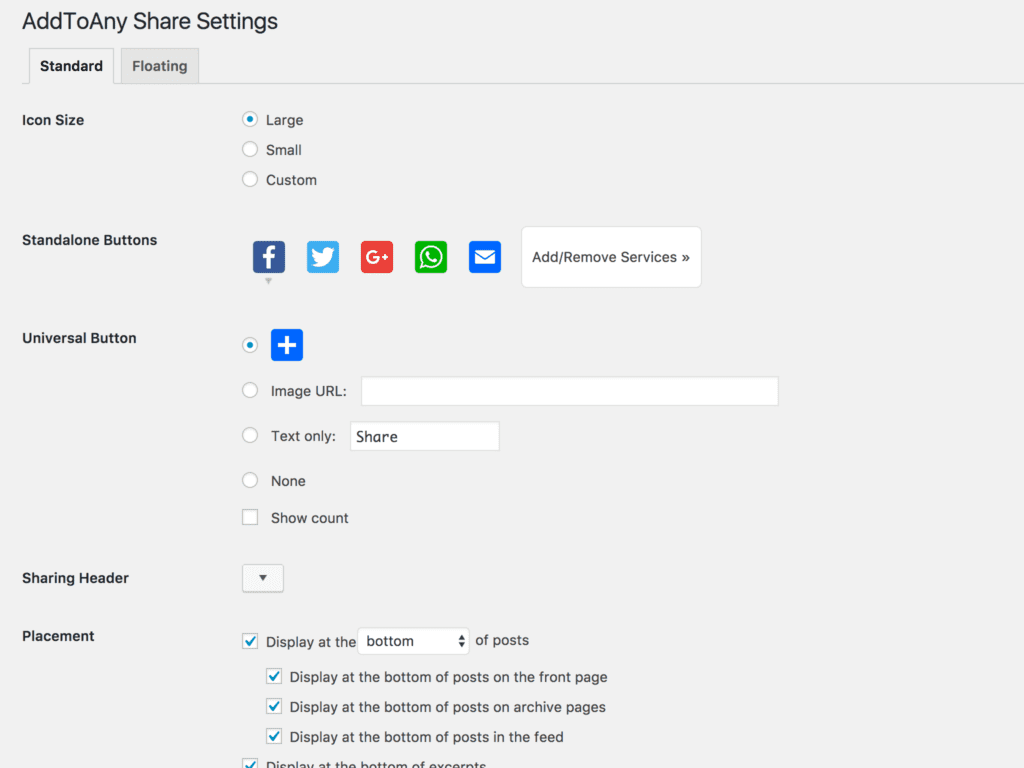 addtoany share plugin dashboard