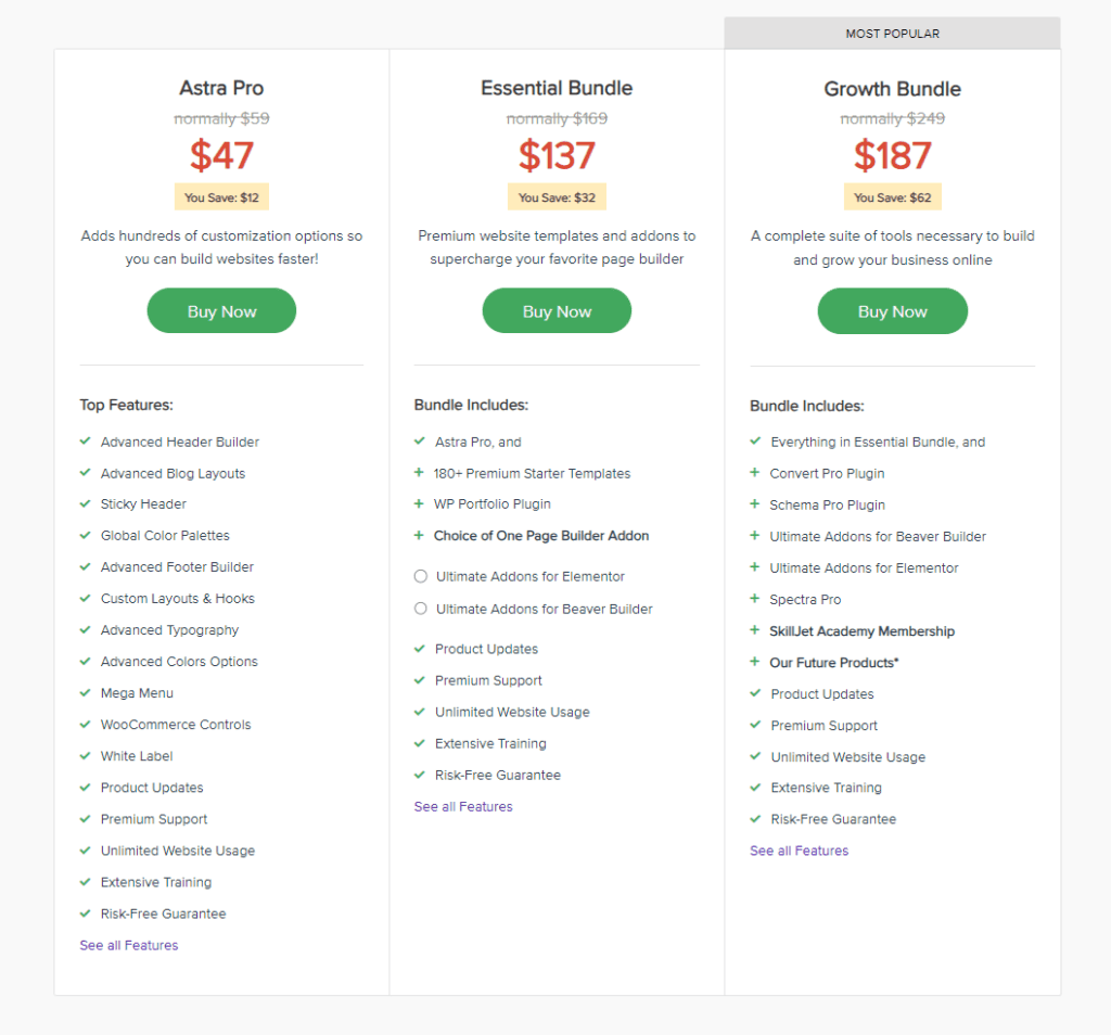 astra theme pricing