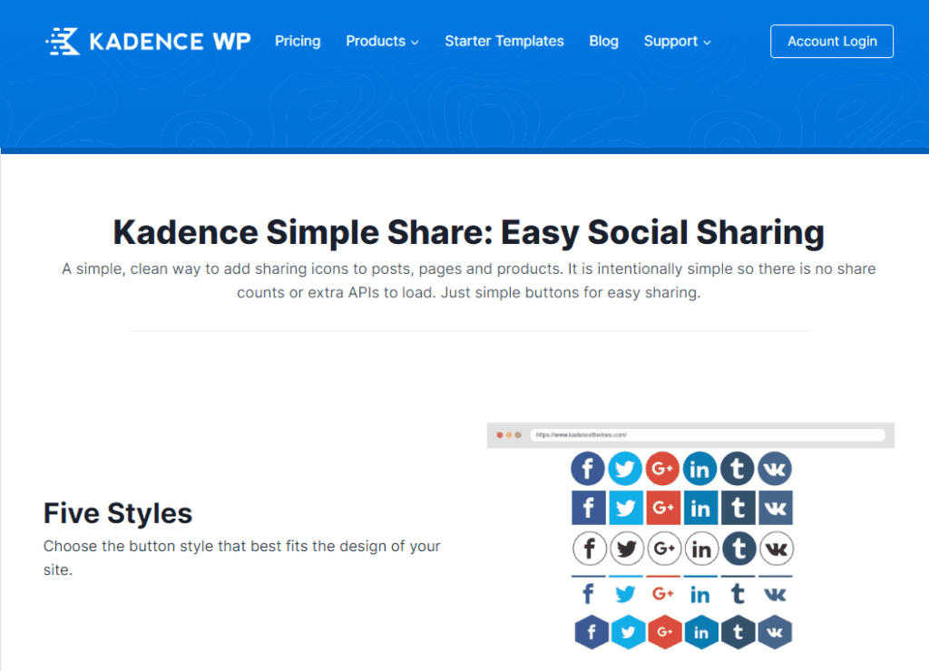 kadence simple share plugin