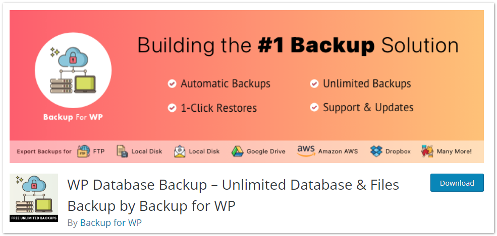 wp database backup plugin Backup for WP