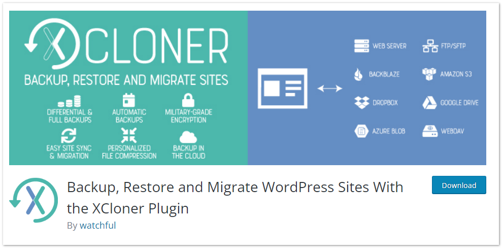 Xcloner Backup and restore plugin
