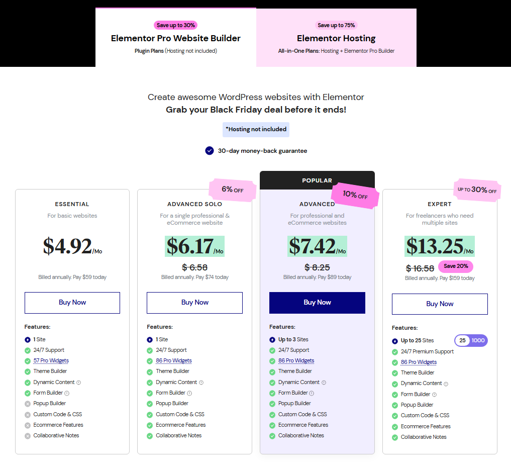 elementor pro website builder black friday deal