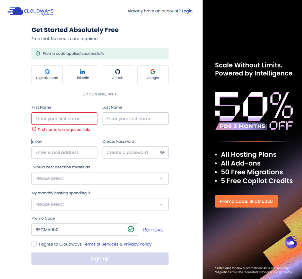 cloudways black friday deal Signup