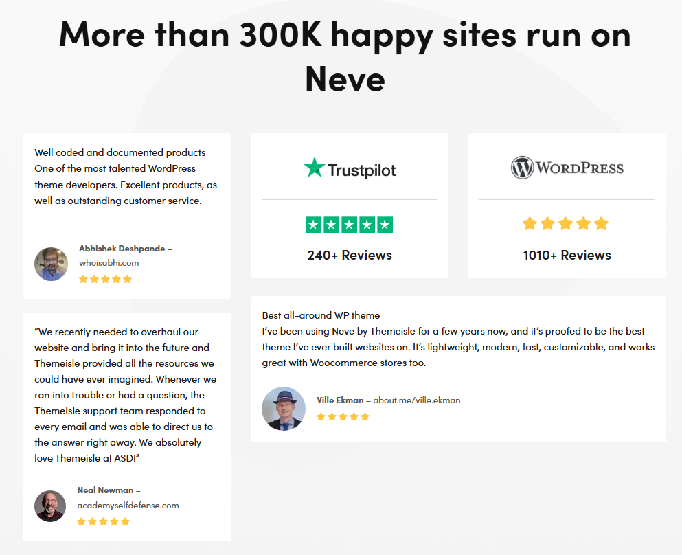 neve theme testimonials