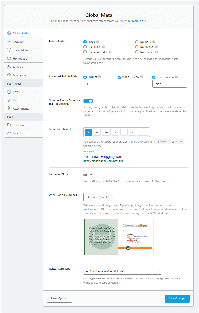 Rank math Global Meta from Titles and Meta