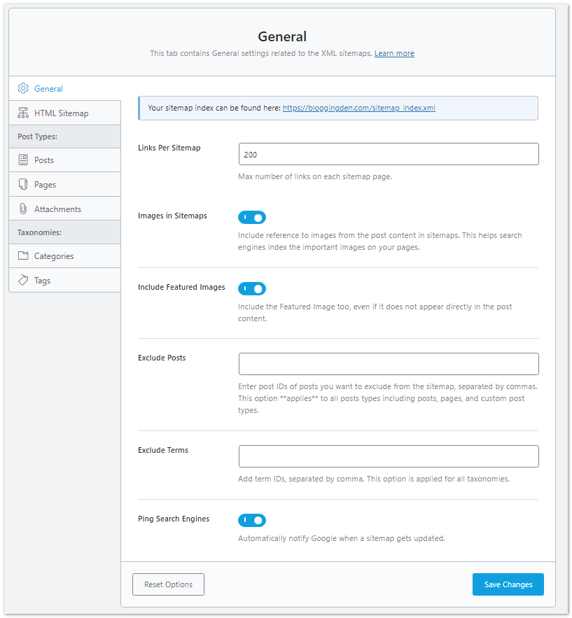 Rank Math WordPress SEO plugin and its Settings for Your Blog SEO 24 Rank math Sitemap settings - General