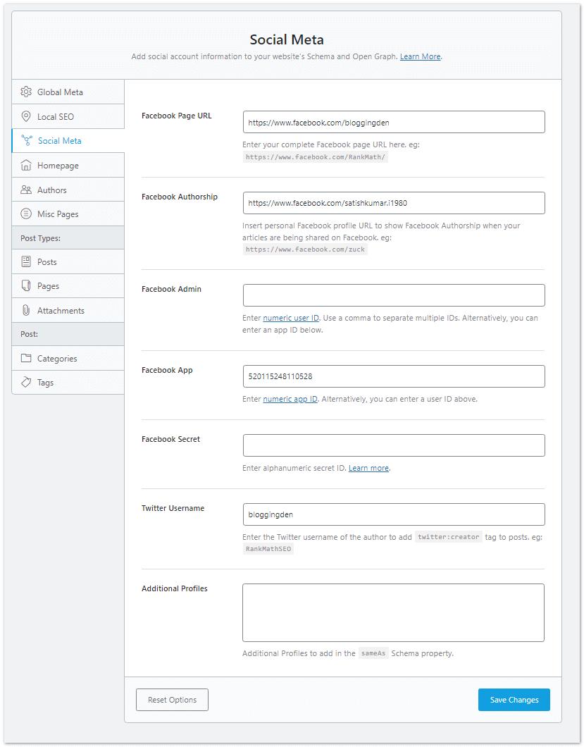 Rank math Social Meta from Title and Meta