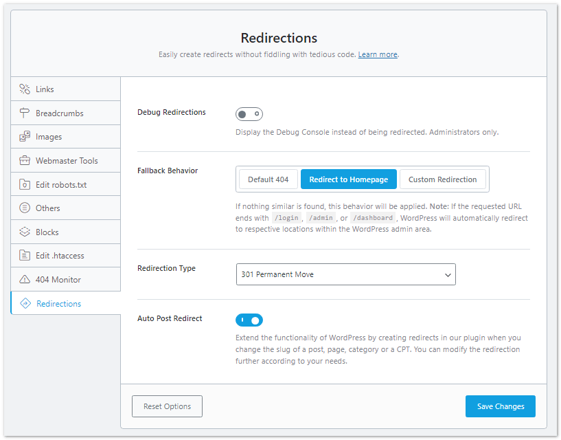 Rank Math WordPress SEO plugin and its Settings for Your Blog SEO 22 Rank math redirections from general settings