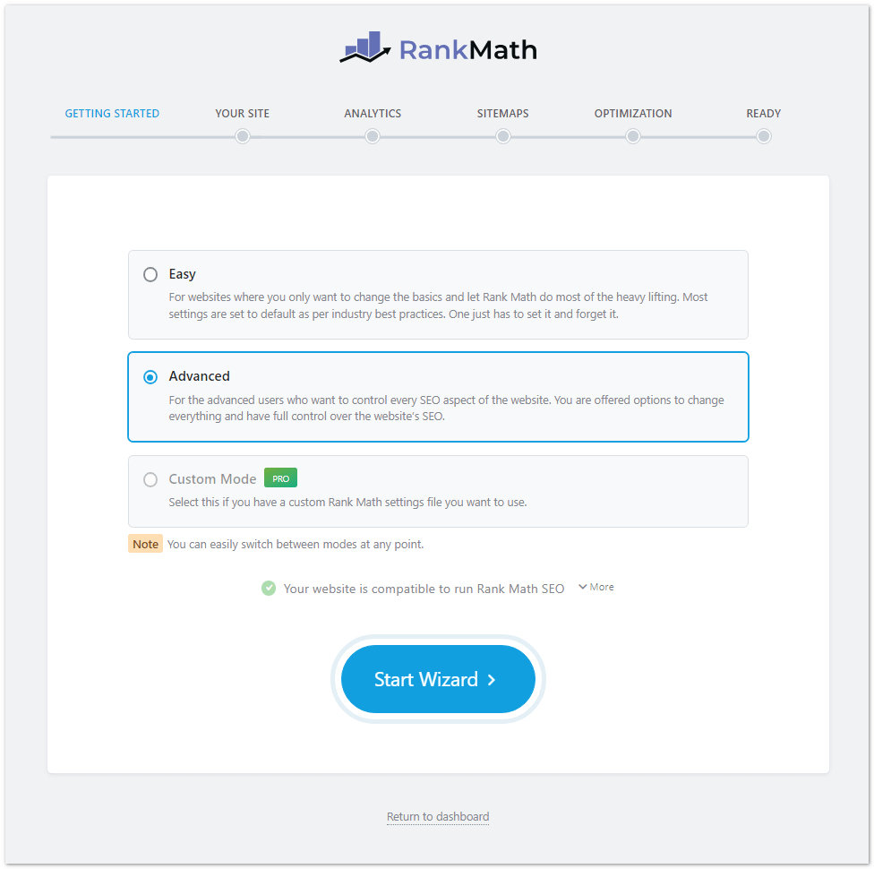 rank math Start Wizard